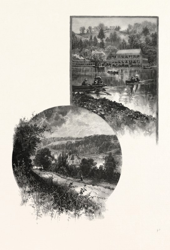 THE THAMES VALLEY, BELOW LONDON (LEFT); SPRINGBANK (RIGHT), CANADA, NINETEENTH CENTURY ENGRAVING