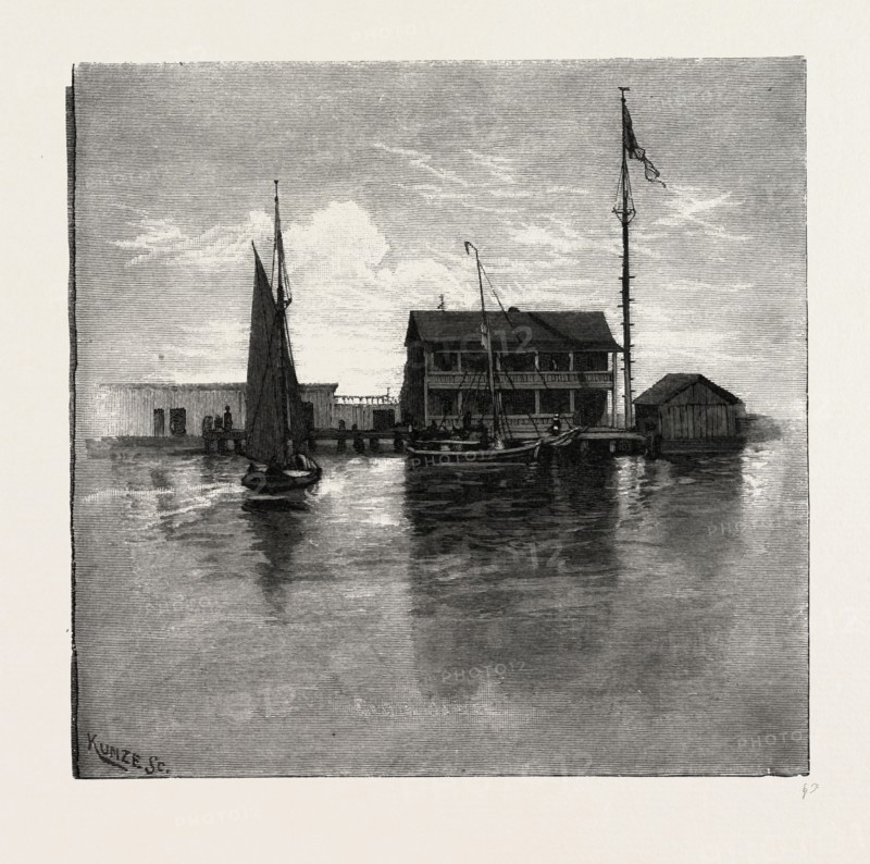CLUB HOUSE, ST. CLAIR FLATS, CANADA, NINETEENTH CENTURY ENGRAVING