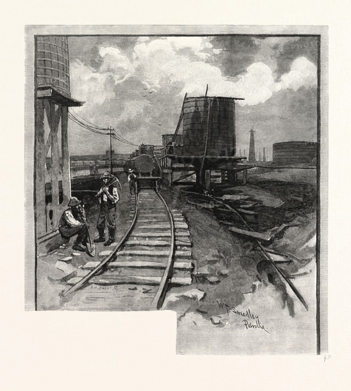 OIL TANKS, CANADA, NINETEENTH CENTURY ENGRAVING