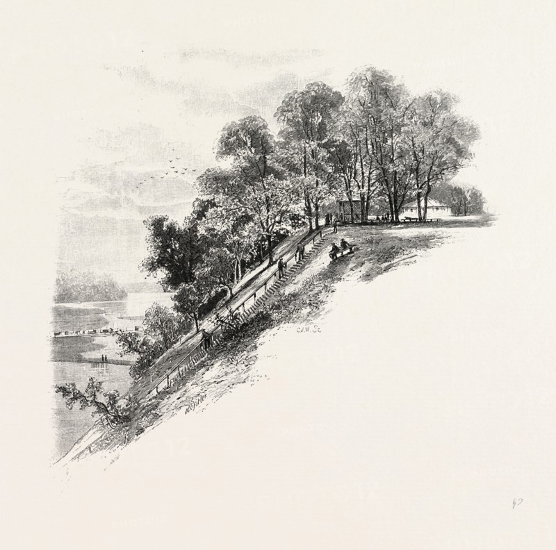 IN THE PARK, GODERICH, CANADA, NINETEENTH CENTURY ENGRAVING
