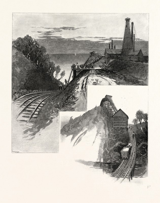 SALT WORKS ON LAKE HURON, CANADA, NINETEENTH CENTURY ENGRAVING