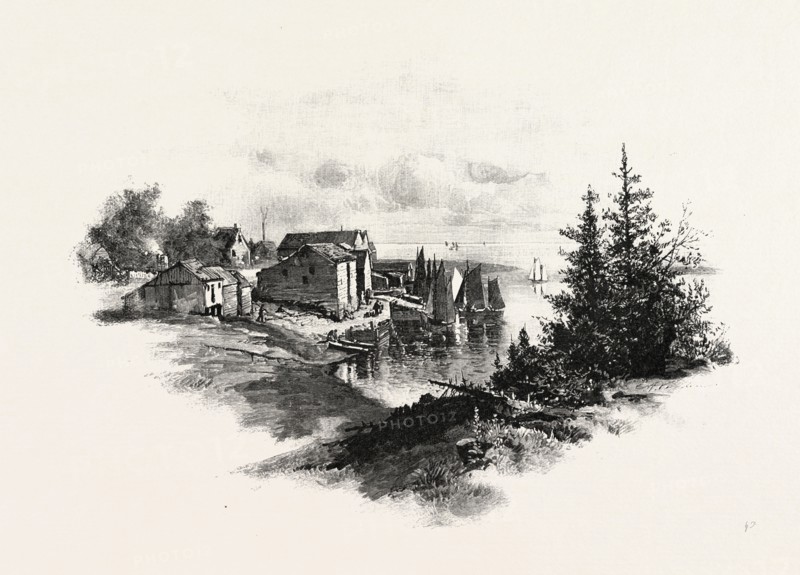 A FISHING STATION ON LAKE HURON, CANADA, NINETEENTH CENTURY ENGRAVING