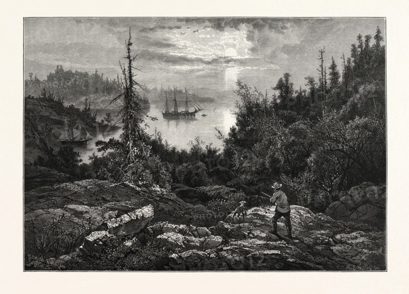 PARRY SOUND, FROM THE HEIGHTS NEAR PARRY SOUND VILLAGE, CANADA, NINETEENTH CENTURY ENGRAVING