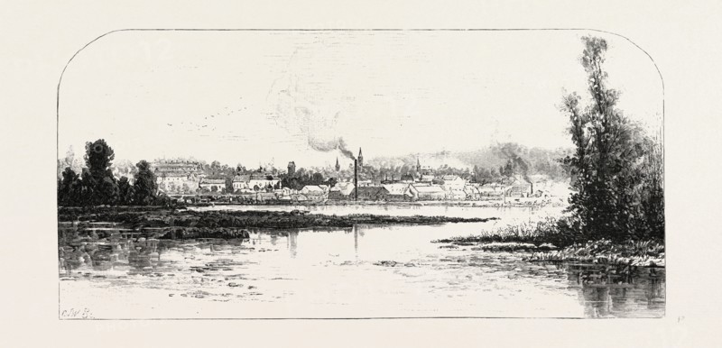 ORILLIA, FROM THE NARROWS, CANADA, NINETEENTH CENTURY ENGRAVING