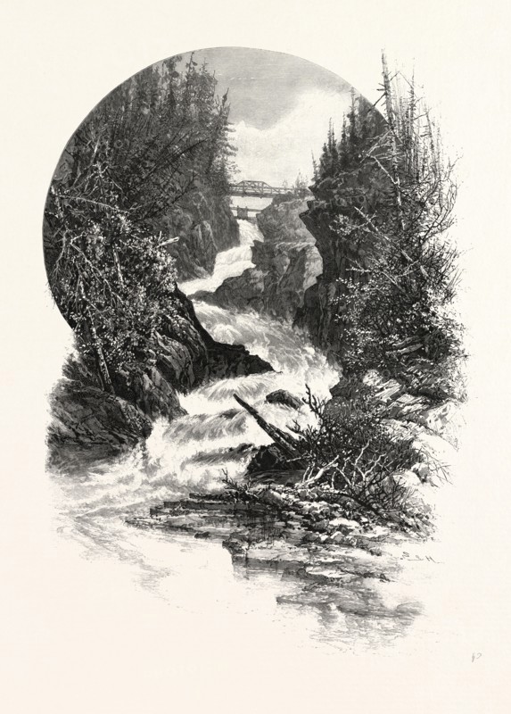 SOUTH MUSKOKA FALLS, CANADA, NINETEENTH CENTURY ENGRAVING