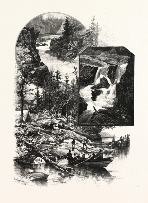 MUSKOKA SCENERY: GIANT'S CAUSEWAY; MINNEHANA FALLS, SKELETON RIVER, CANADA, NINETEENTH CENTURY ENGRAVING