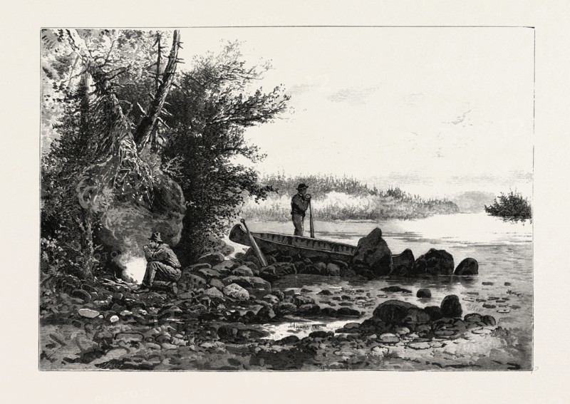 CENTRAL ONTARIO, WATCHING FOR DEER, CANADA, NINETEENTH CENTURY ENGRAVING