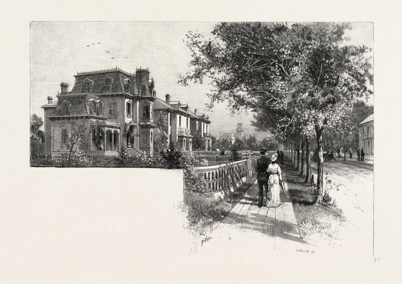 CHARLES STREET, BELLEVILLE, CANADA, NINETEENTH CENTURY ENGRAVING