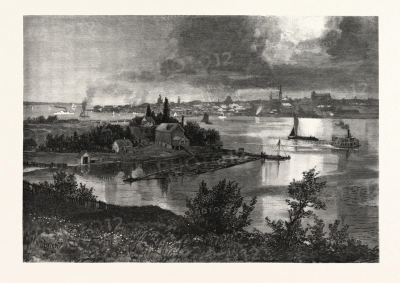 KINGSTON, FROM BARRIEFIELD, CANADA, NINETEENTH CENTURY ENGRAVING