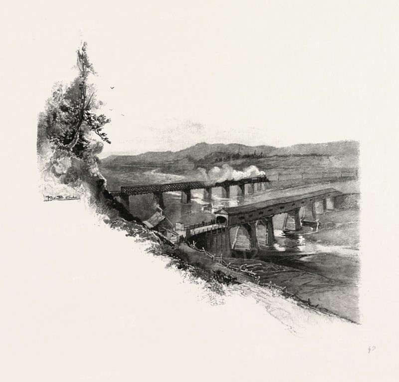 NOVA SCOTIA, BRIDGES AT WINDSOR, CANADA, NINETEENTH CENTURY ENGRAVING