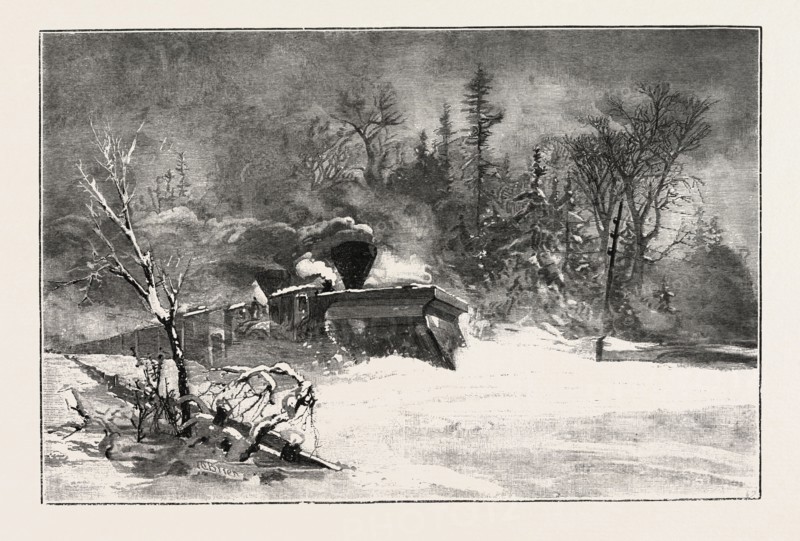 TRIUMPH OF THE SNOW-PLOUGH, CANADA, NINETEENTH CENTURY ENGRAVING