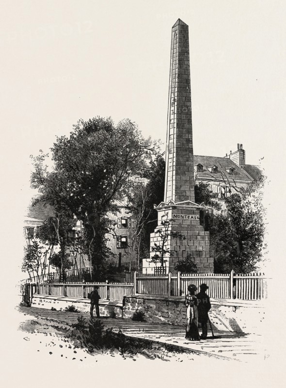 MONUMENT TO WOLFE AND MONTCALM., CANADA, NINETEENTH CENTURY ENGRAVING