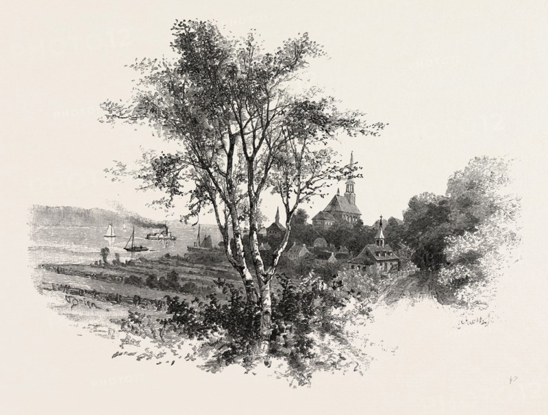 FRENCH CANADIAN LIFE, CHATEAU RICHER, CANADA, NINETEENTH CENTURY ENGRAVING
