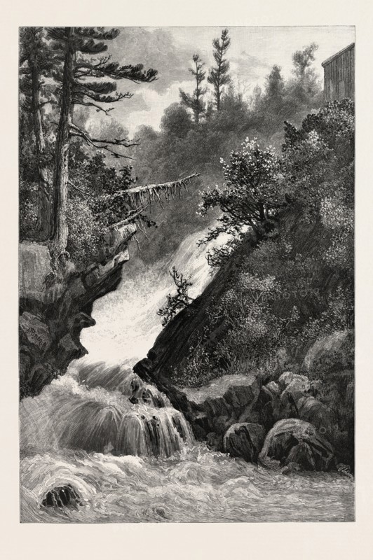 FRENCH CANADIAN LIFE, FALLS OF LORETTE, CANADA, NINETEENTH CENTURY ENGRAVING