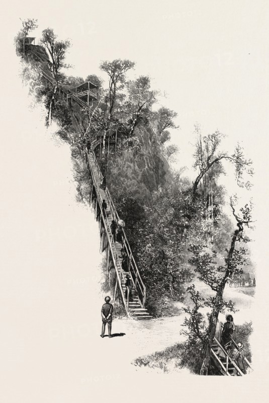 MONTREAL, L'ESCALIER, CANADA, NINETEENTH CENTURY ENGRAVING