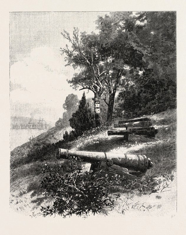 MONTREAL, OLD BATTERY, ST. HELEN'S ISLAND, CANADA, NINETEENTH CENTURY ENGRAVING