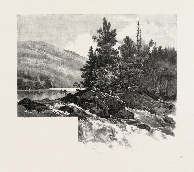 THE LOWER OTTAWA, McGILLIVRAY'S CHUTE, RIVER ROUGE, CANADA, NINETEENTH CENTURY ENGRAVING