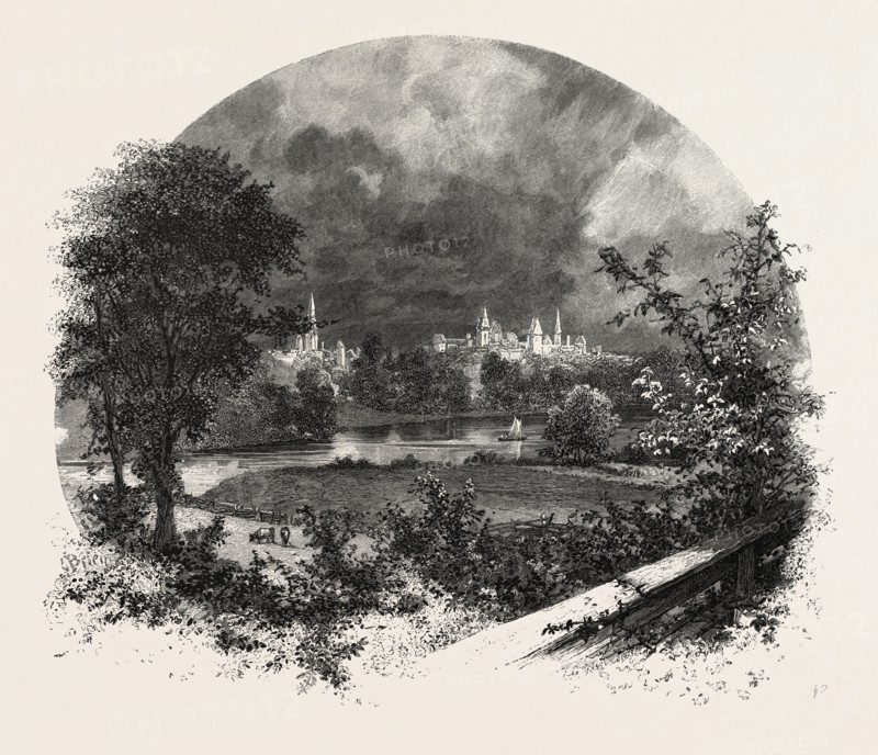 OTTAWA, A GLIMPSE OF THE CAPITAL, CANADA, NINETEENTH CENTURY ENGRAVING