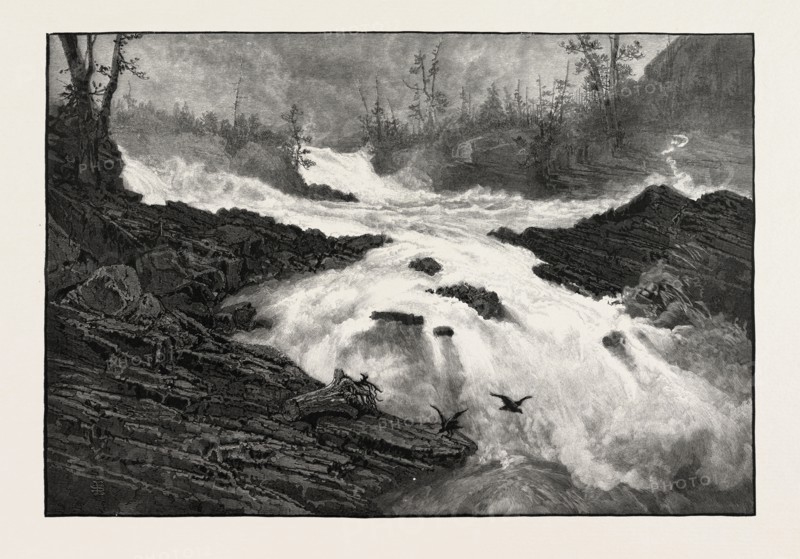 FALLS OF THE CALUMET, CANADA, NINETEENTH CENTURY ENGRAVING