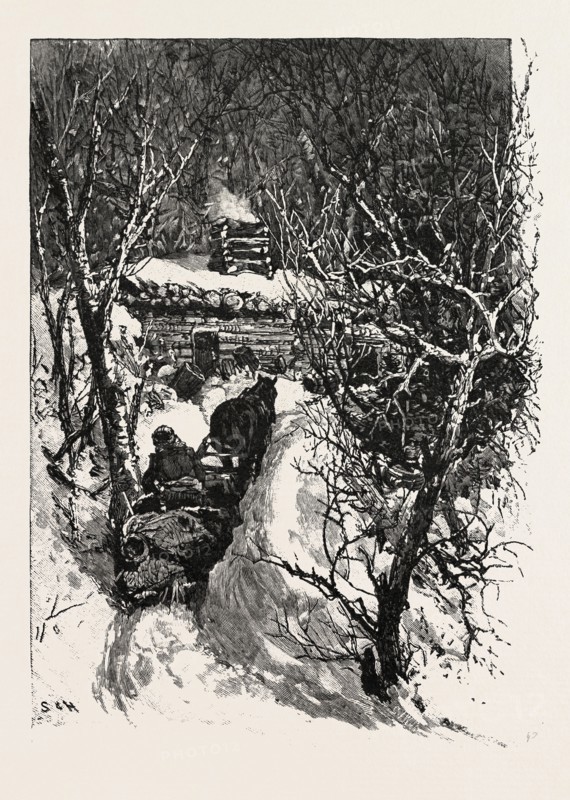 A JOBBER'S SHANTY, LUMBERING, CANADA, NINETEENTH CENTURY ENGRAVING