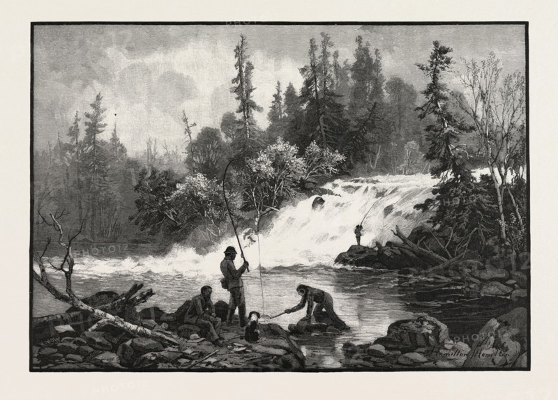 A TROUT POOL ON THE NEPIGON, CANADA, NINETEENTH CENTURY ENGRAVING