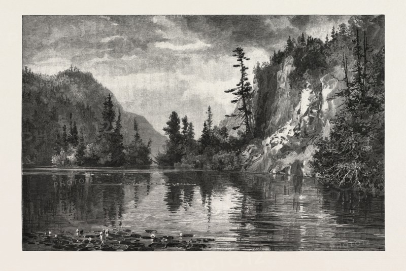 ABOVE SPLIT ROCK RAPID, CANADA, NINETEENTH CENTURY ENGRAVING