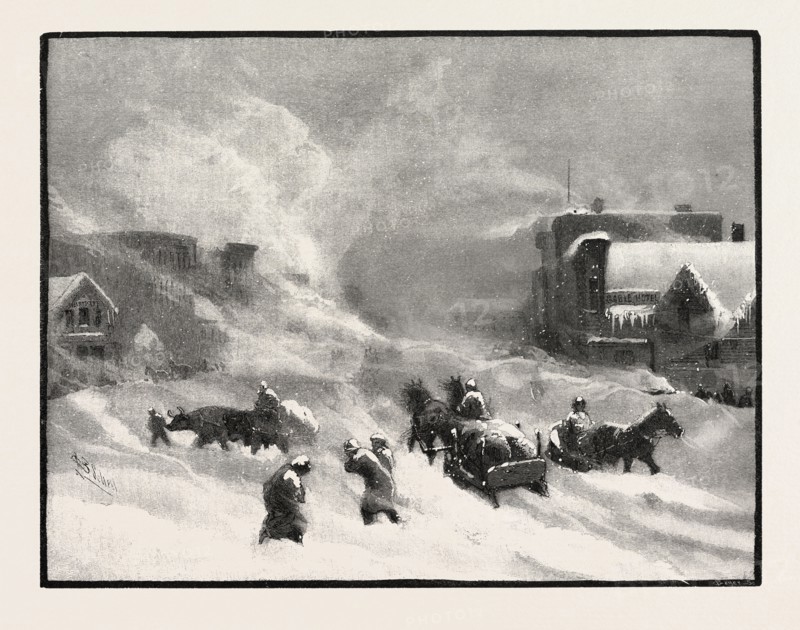 A BLIZZARD IN WINNIPEG, CANADA, NINETEENTH CENTURY ENGRAVING