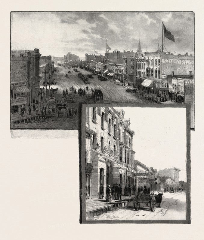 MANITOBA, MAIN STREET WINNIPEG, CANADA, NINETEENTH CENTURY ENGRAVING