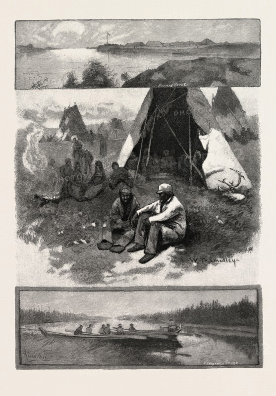 SCENES ALONG THE NELSON RIVER, CANADA, NINETEENTH CENTURY ENGRAVING