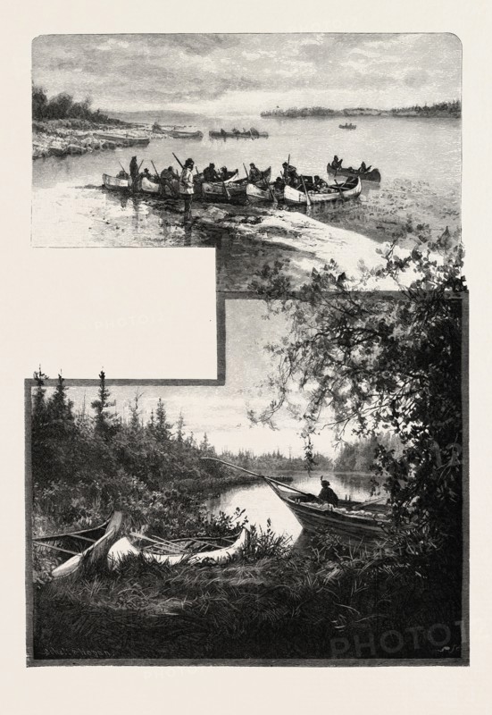 ON THE GREAT AND LITTLE CHURCHILL RIVERS, CANADA, NINETEENTH CENTURY ENGRAVING