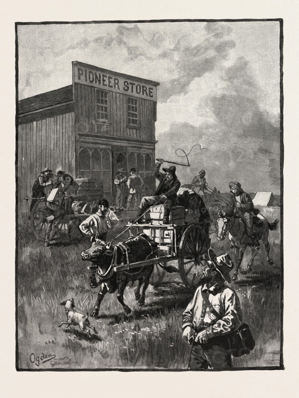 A PIONEER STORE, CANADA, NINETEENTH CENTURY ENGRAVING