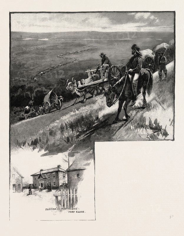 Emigrant train, Assineboine valley, CANADA, NINETEENTH CENTURY ENGRAVING