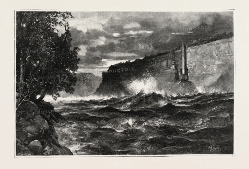 THE WHIRLPOOL RAPID, CANADA, NINETEENTH CENTURY ENGRAVING