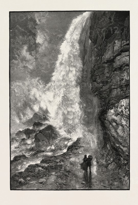 APPROACH TO CAVE OF THE WINDS, CANADA, NINETEENTH CENTURY ENGRAVING