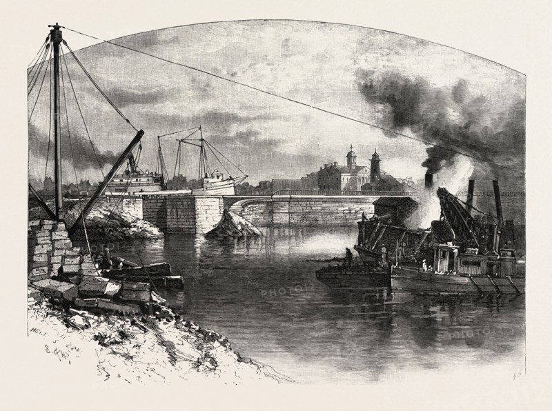 OLD ACQUEDUCT AT WELLAND, CANADA, NINETEENTH CENTURY ENGRAVING