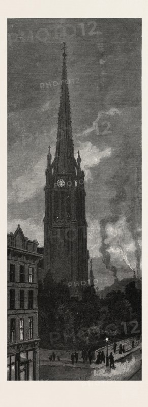 TORONTO, TOWER AND SPIRE OF ST. JAMES'S CATHEDRAL, CANADA, NINETEENTH CENTURY ENGRAVING
