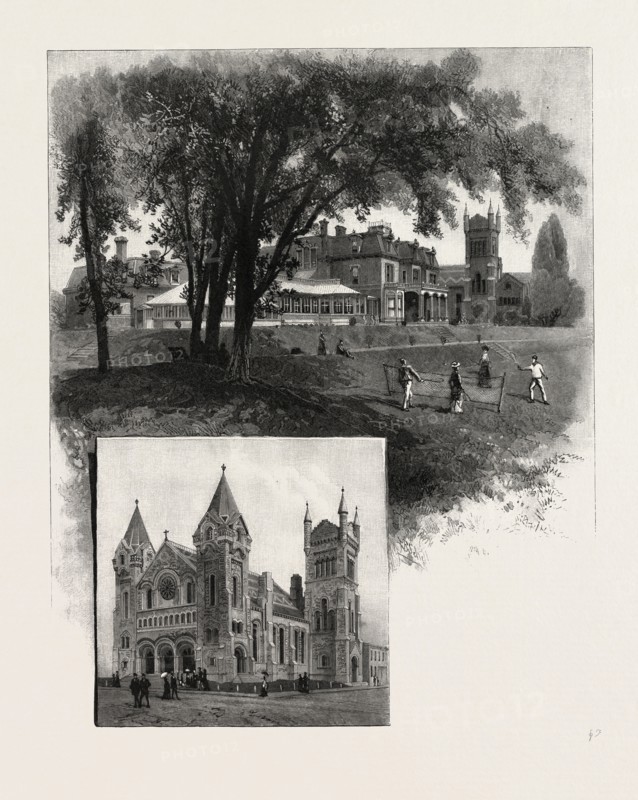 LIEUTENANT-GOVERNOR'S RESIDENCE (TOP); ST. ANDREW'S CHURCH (BOTTOM), TORONTO AND VICINITY, CANADA, NINETEENTH CENTURY ENGRAVING