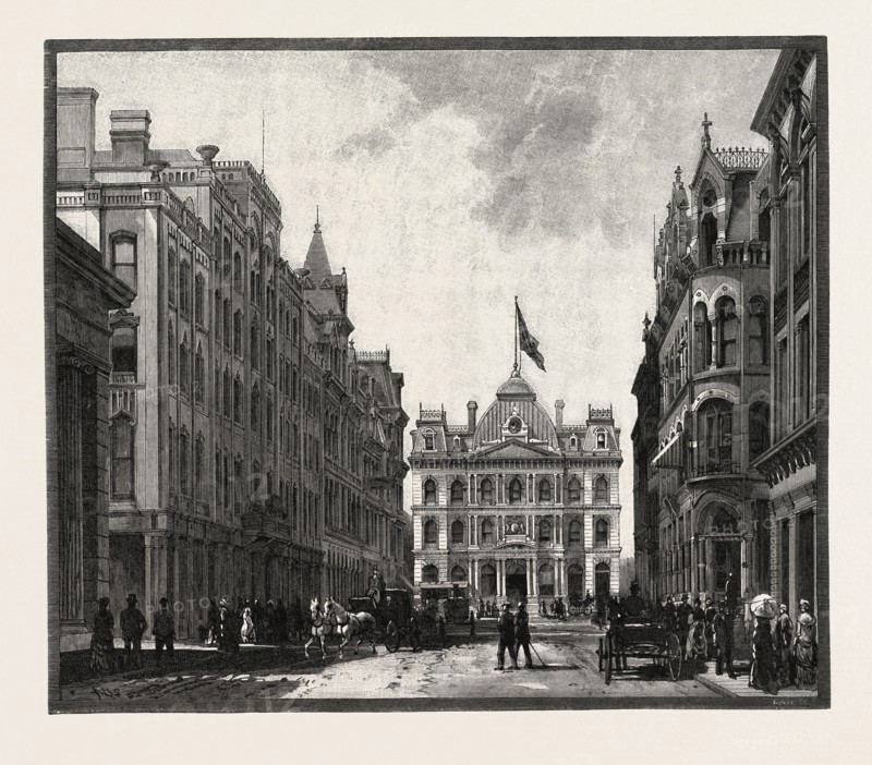 TORONTO STREET, AND POST OFFICE, CANADA, NINETEENTH CENTURY ENGRAVING