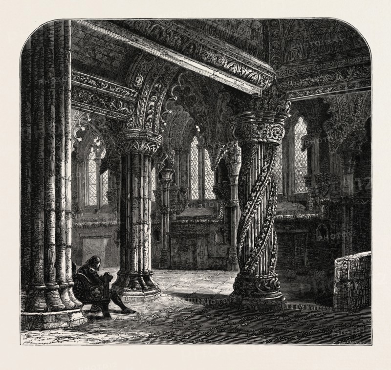 The Apprentice Pillar in Roslin Chapel,  UK, britain, british, europe, united kingdom, great britain, european