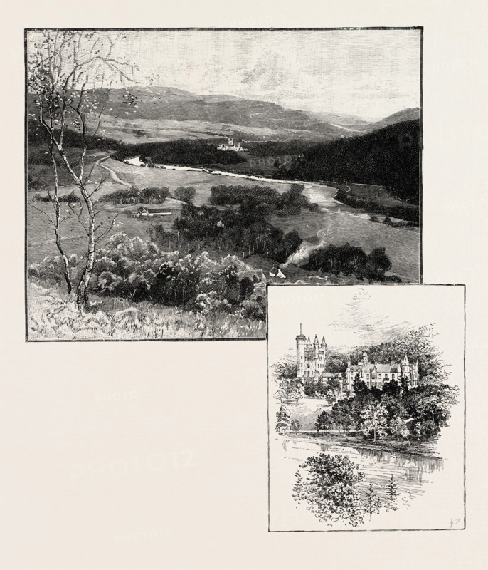 BALMORAL AND BALMORAL CASTLE, UK. Balmoral Castle, a residence of Queen Elizabeth II in Aberdeenshire, Scotland
