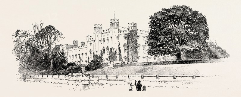 SCONE PALACE, PERTH, UK. Scone Palace is a Category A listed historic house at Scone, Perthshire, Scotland. It was constructed (by recasting a 16th century palace) in 1808 (started in 1802 and completed in 1812 according to the tour guides) for the Earls of Mansfield by William Atkinson. Built of red sandstone with a castellated roof, it is a classic example of the late Georgian Gothic style
