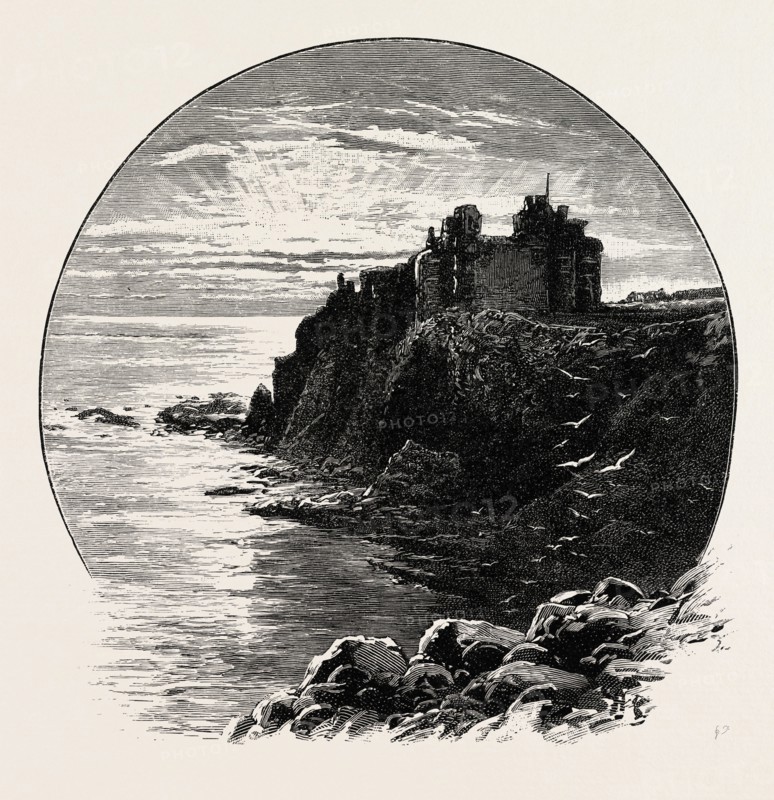 TANTALLON CASTLE, LOOKING EAST. Tantallon Castle is a semi-ruined mid-14th-century fortress, located convert|5|km east of North Berwick, in East Lothian, Scotland. It sits atop a promontory opposite the Bass Rock, looking out onto the Firth of Forth. UK