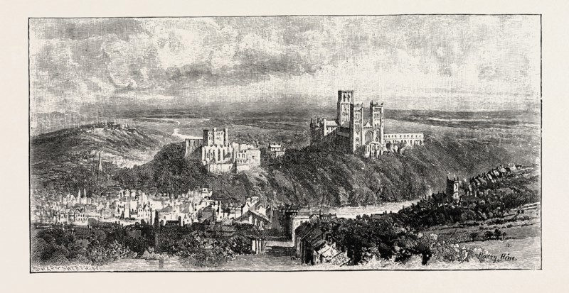 DISTANT VIEW OF DURHAM, UK. A city in north east England. Durham is well known for its Norman cathedral and 11th-century castle.