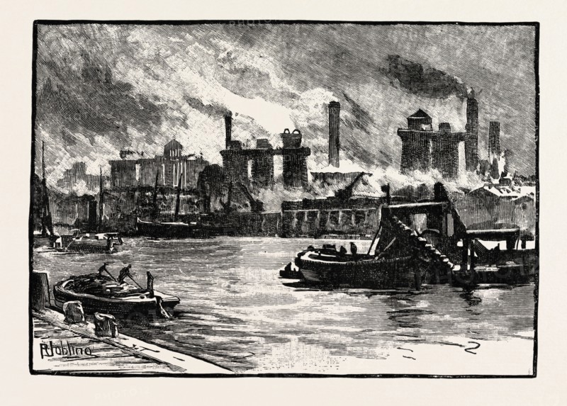 BLAST FURNACES, FROM THE RIVER, MIDDLESBROUGH, a large town situated on the south bank of the River Tees in north east England, that sits within the ceremonial county of North Yorkshire. UK. A blast furnace is a type of metallurgical furnace used for smelting to produce industrial metals, generally iron