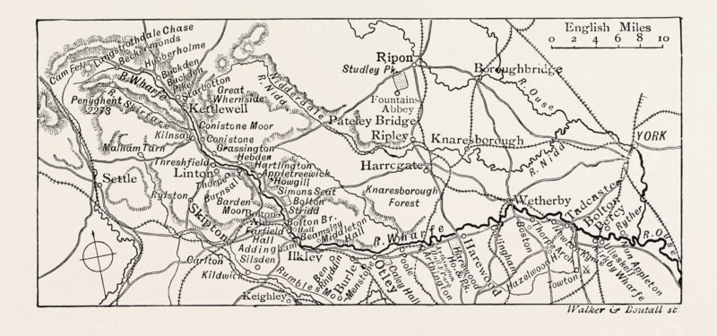 MAP OF THE COURSE OF THE WHARFE, UK. The River Wharfe is a river in Yorkshire, England. For much of its length it is the county boundary between West Yorkshire and North Yorkshire. The name Wharfe is Celtic and means twisting, winding