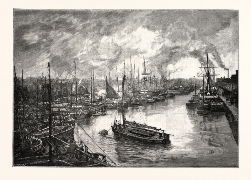 QUEEN'S DOCK, HULL. The Port of Hull is a trading port located at the confluence of the River Hull and the Humber Estuary in the city of Kingston upon Hull in the East Riding of Yorkshire, England.  It was officially named the Queen's Dock in 1855.The docks were renamed in honour of Queen Victoria's and the Prince Consort's (Prince Albert) visit to Hull in 1854. UK