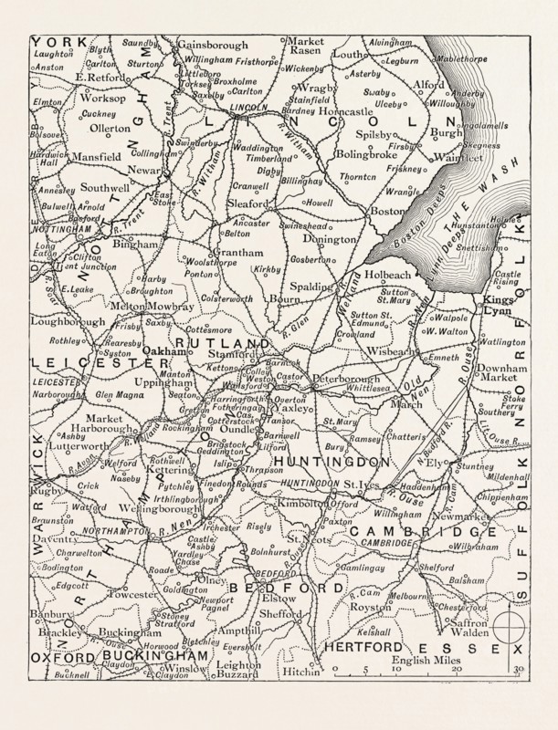 MAP OF THE RIVERS OF THE WASH, UK