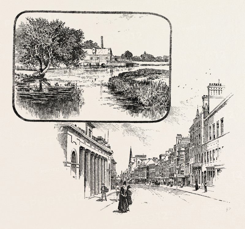 1. MILL ON THE COLNE. 2. HIGH STREET, COLCHESTER, an historic town and the largest settlement within the borough of Colchester in Essex, England, UK