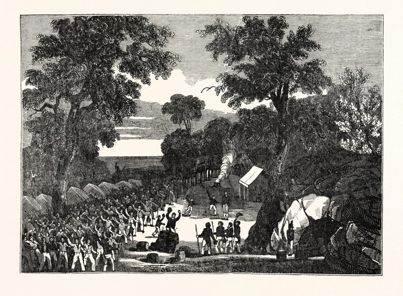 THE SHIPWRECKED CREW OF THE ALCESTE, ON THE ISLAND OF POLO LEAT.
