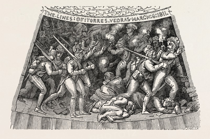 FOURTH COMPARTMENT OF THE WELLINGTON SHIELD. The Wellington shield 1820, Thomas Stothard, 1755 - 1834, engravings. The silver shield itself was made by Benjamin Smith. The shield commemorate the victories of the Duke of Wellington. UK, britain, british, europe, united kingdom, great britain, european